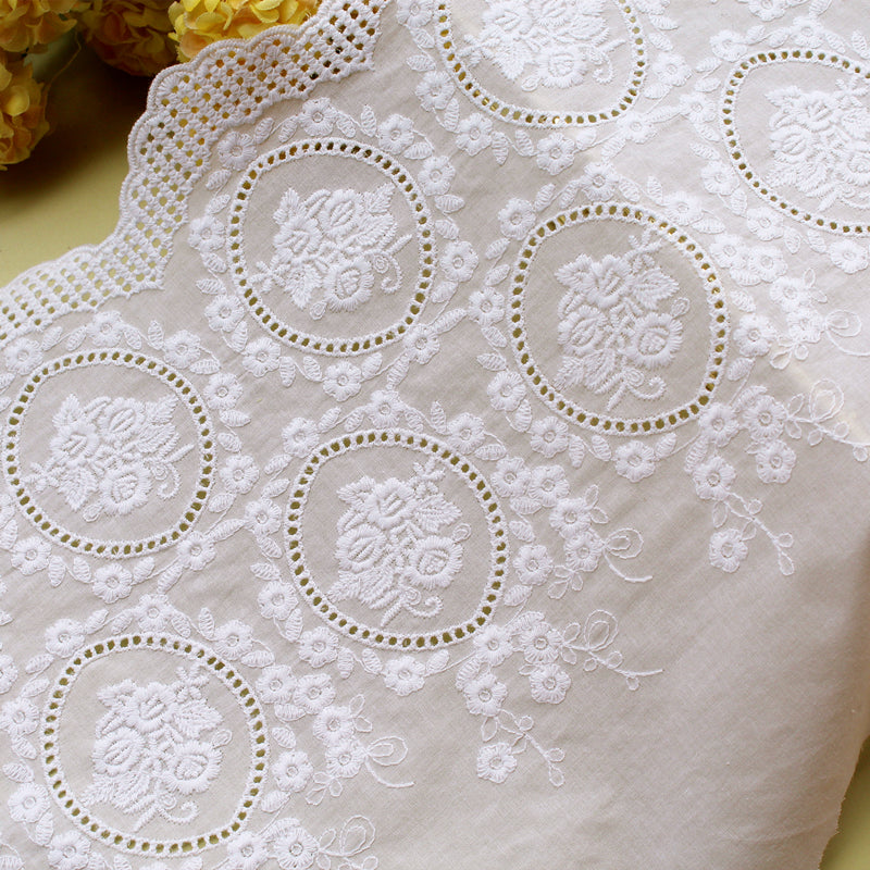 2 Yards of 27cm Width Sunflower Embroidery Eyelet Lace Cotton Fabric T –  iriz Lace