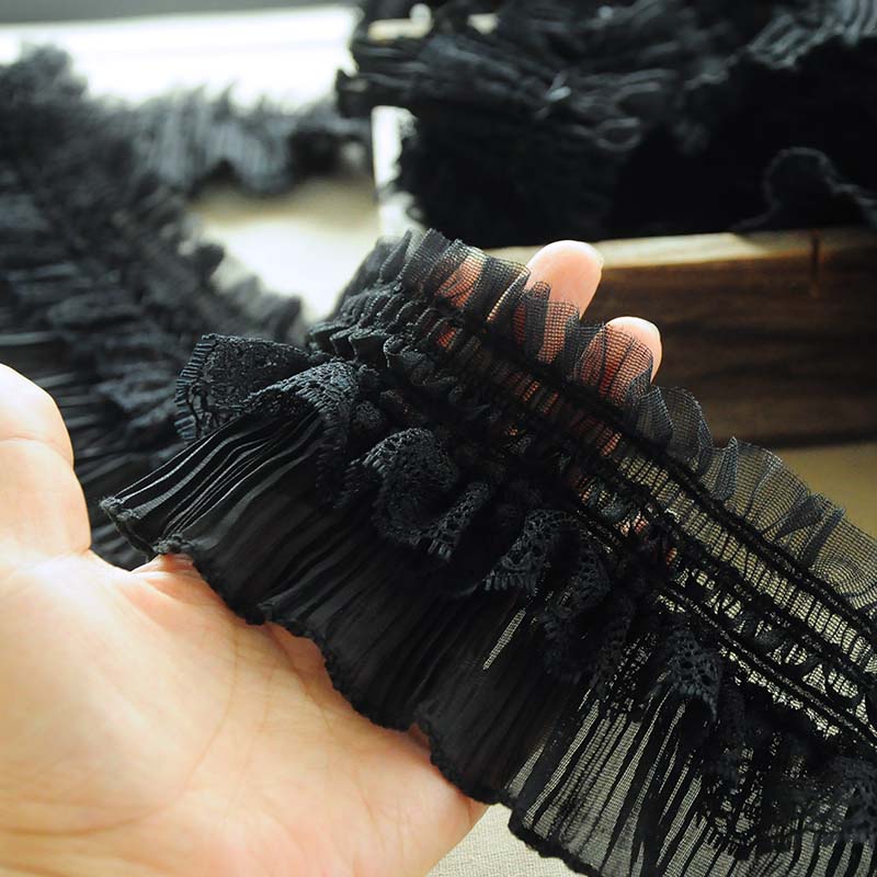 Black Double Ruffled Lace Trim, Candlewick 2 Tier Lace, Apparel, Doll  Clothes, Decorative Lace Trim, 2 YARDS 