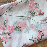 150cm Width Pink Flowers Branch Embroidery Lace Fabric by the Yard