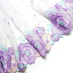 17cm Width x 270cm Length Violet Floral Embroidery Lace Fabric Trim