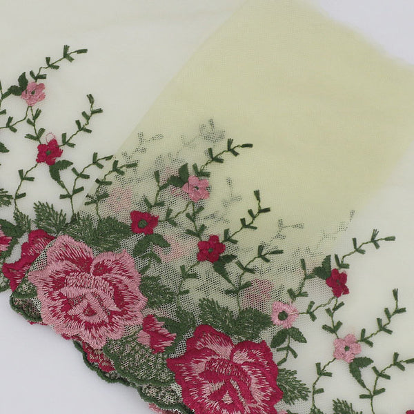 2 Yards of Classical Vintage Rose Peony Floral Embroidery Lace