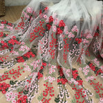 130cm Width Heavy Color Cluster Floral Embroidery  Tulle Lace Fabric by the Yard