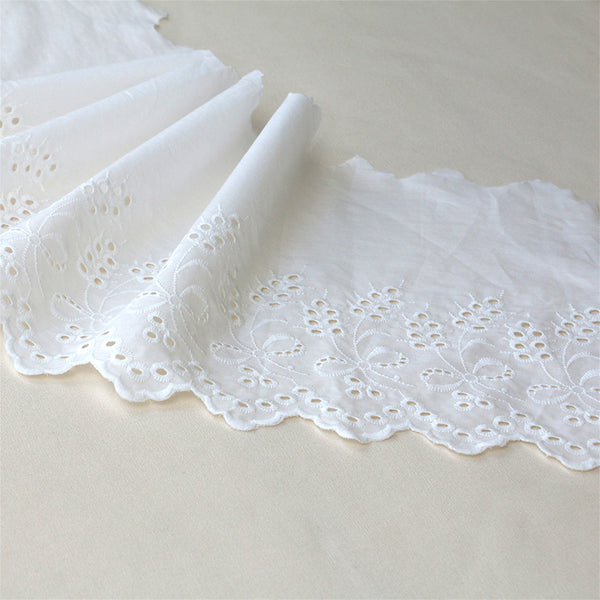 2 Yards x 25cm Width Premium Floral Embroidery Eyelet Cotton Lace