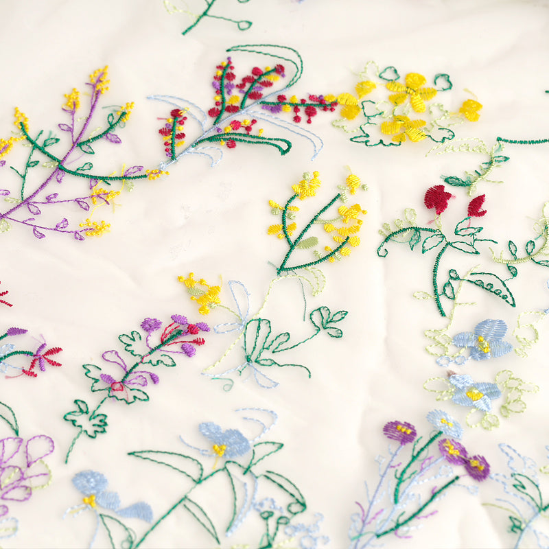 130cm Width Botanical Grass and Flowers Embroidery Tulle Lace Fabric b ...