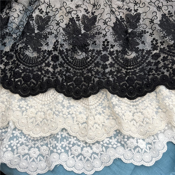 Black Lace Trim, Vintage Black Embroidery Lace Fabric Trim