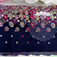16cm Width x 270cm Length  Premium Colorful Daisy Floral Embroidery Lace Fabric Trim Dark Blue