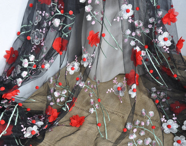 High Quality 3D Lace Chiffon Flowers Embroidery Mesh Net Fabrics