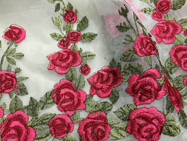 51” Width 3D Floral Rose Embroidery Organza Lace Fabric by the Yard ...