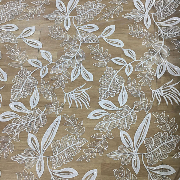 59” Width Sequins Botanical Branches Embroidery Lace Fabric by the