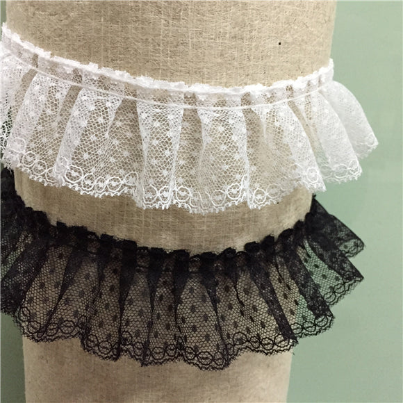 5 Yards 3-3/4 Wide Ruffled Lace Trims Pleated Lace Trim for Dress Extender  Sewing Accessories 2 Colors for Selection (Black)