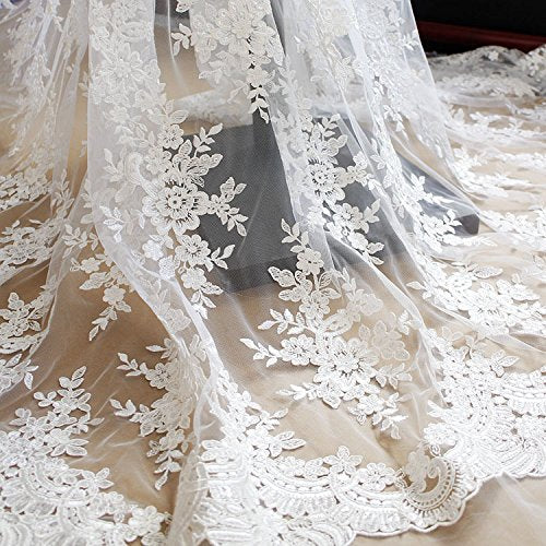 Beaded Floral Embroidered Tulle Lace Bridal Fabric - OneYard