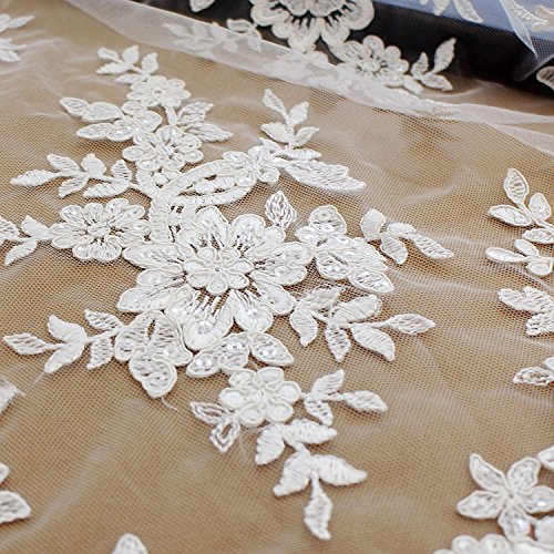 Beaded Floral Embroidered Tulle Lace Bridal Fabric - OneYard