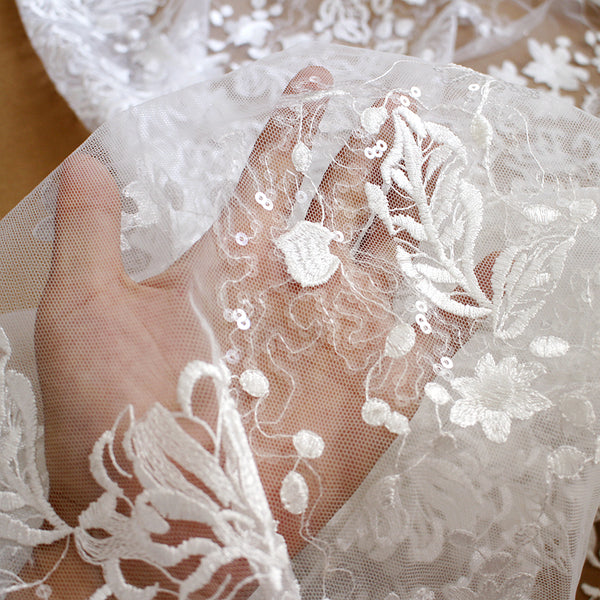 Bridal Lace - Delicate Lace Floral White - By The Metre